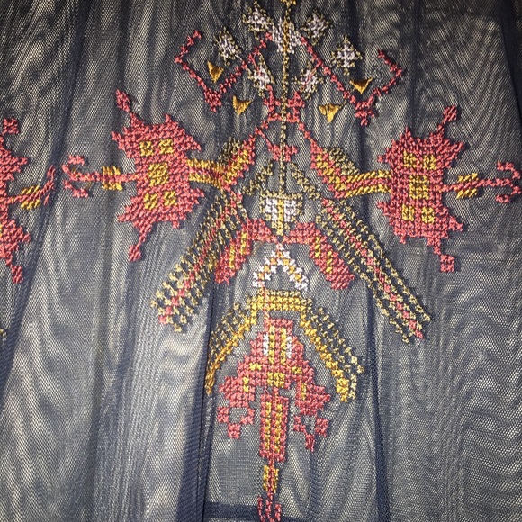 Navy blue Aztec transport 3/4 sleeve house THML size small nylon boho - Picture 3 of 7